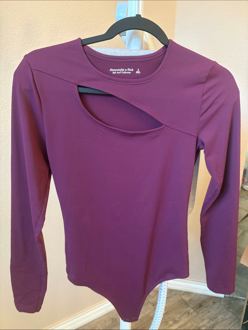 Abercrombie & Fitch Plum Asymmetrical Cutout Long-Sleeve Bodysuit